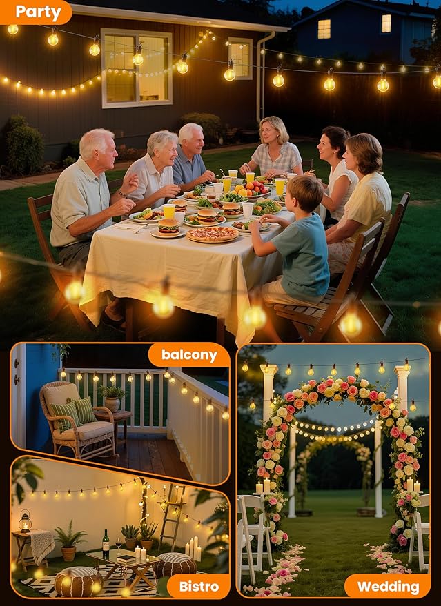 LED Outdoor String Lights, 25FT 12+1 Shatterproof Bulbs Outdoor Patio Lights, IP65 Waterproof Connectable Hanging Outside Light for Backyard, Porch, Deck, Balcony, 2200K