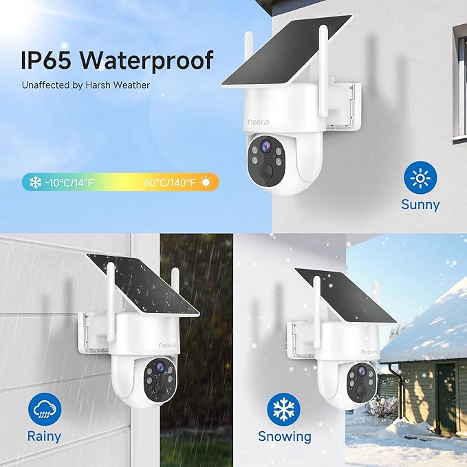 Noorio Solar Security Camera Wireless Outdoor, 2K Cameras for Home Security, 4MP 360° Camera with Dual Band WiFi 2.4/5G, AI Human Detection, Color Night Vision, Fixed Solar Panel, IP65, 2 Way Audio
