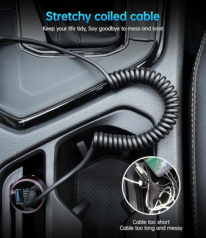 USB C to C Cable for Car 3FT&5FT, Coiled USB C Fast Charging Cable for iPhone 16 Short USB Type C Cable for iPhone 17/16/15/Pro Max/Plus/Samsung Galaxy S23, Compatible All Type C Devices-Black
