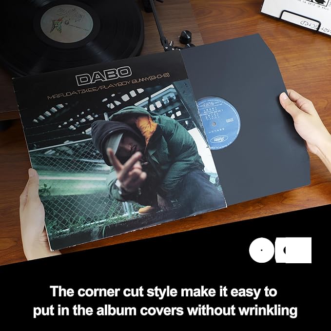 YVW 25Pcs Vinyl Record Inner Sleeves, Black Kraft Paper Record Sleeve with Poly Lined for 12" Records, Corner Cut Design, Acid Free Vinyl Record Album Covers LP Jacket Protective