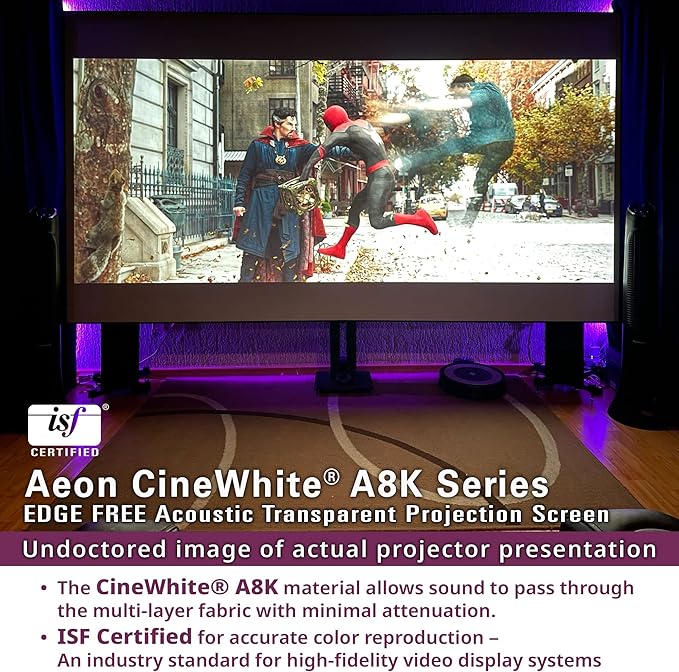 Elite Screens Aeon CineWhite A8K, 123" Diag, 16:9 Aspect Ratio, ISF Certified 8K Ultra HD Home Theater Fixed Frame Edge Free Projection Sound Transparent Perforated Weaved Screen, AR123H-A8K