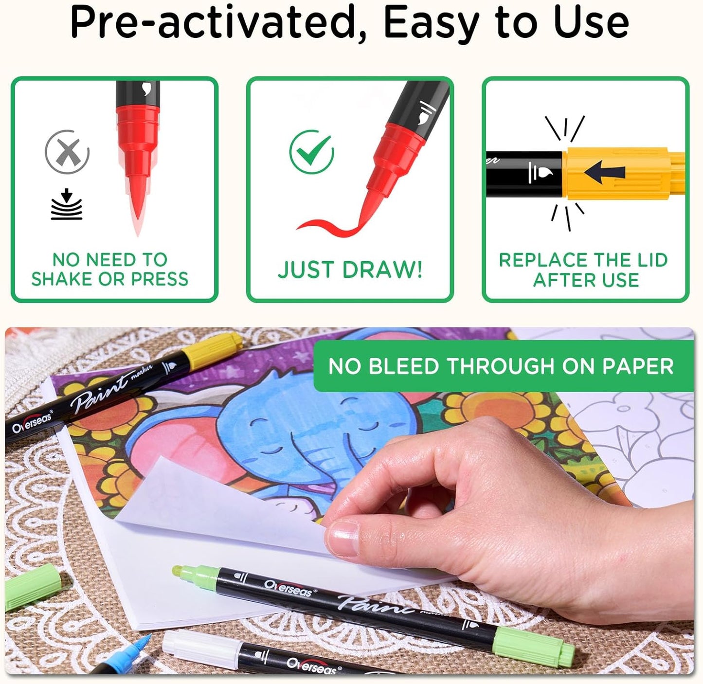 Overseas Gold Acrylic Paint Markers, 2 Pack Dual Tip Paint Pens Acrylic Markers with Dot and Brush Tip, Coloring Marker for Wood, Rock, Canvas, Glass, Metal, Ceramic, Plastic, Fabric, School Supplies