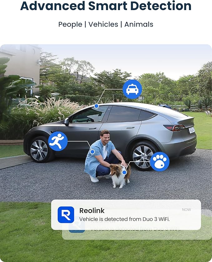 REOLINK 16MP WiFi Security Camera Outdoor, 180° Ultra-Wide Angle, Duo 3 WiFi, 2.4/5GHz Wi-Fi 6, Smart Detection, Color Night Vision, Two-Way Talk, IP67, Up to 512GB Storage, Plug-in Power (12V/2A)