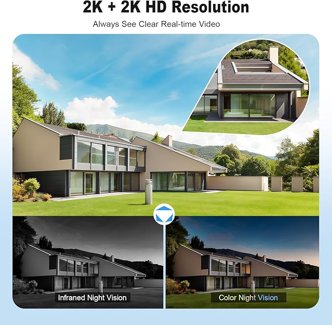 KERUI 2K Solar Security Cameras with Dual Lens Wireless Security Camera Outside with Solar Panel 360° View Pan, AI Human Detection, Color Night Vision,2-Way Audio with 64G SD Storage(2 Pack)