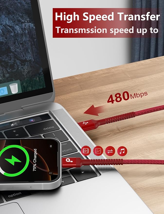 USB to USB C Cable 3A Fast Charging [2 Pack, 6FT], USB A to USB C Charger Cord, Upgraded Extra Durable Braided USBC Cable Compatible with iPhone 17 16 15 Pro Max,Samsung Galaxy S10 and More-Red