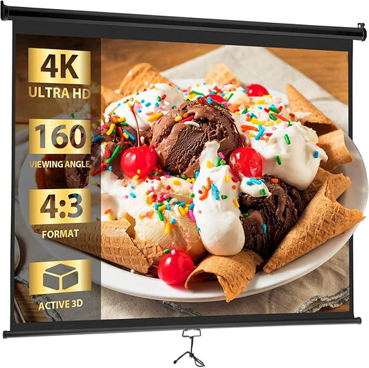 SUPER DEAL 72'' 4:3 HD Projection Screen Foldable Anti-Crease Portable Projector Movie Screen Manual Pull Down for Home Theater Presentation Education Outdoor Indoor Public Display, Black