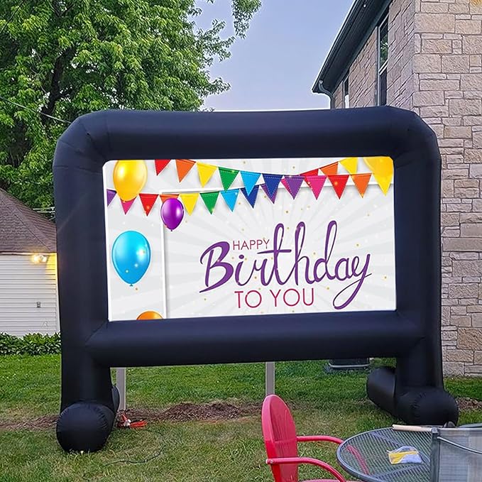 16 Feet Inflatable Movie Screen Outdoor, Inflatable Projector Screen with Blower Carry Bag - Supports Front and Rear Projection Blow Up Screen for Backyard Movie Night Pool Party