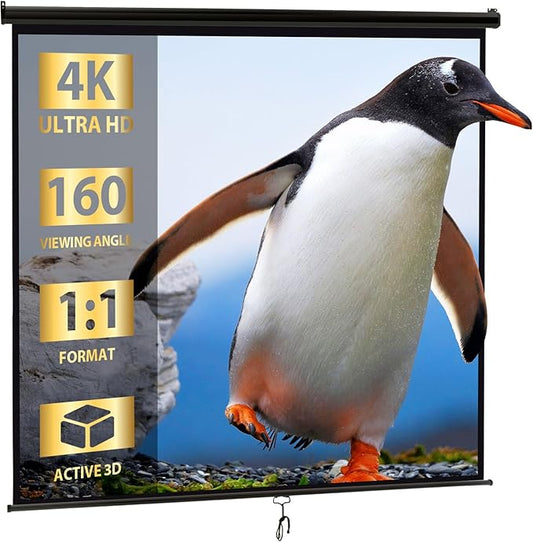 SUPER DEAL 120'' Projector Screen Projection Screen Manual Pull Down HD Screen 1:1 Format for Home Cinema Theater Presentation Education Outdoor Indoor Public Display, Black