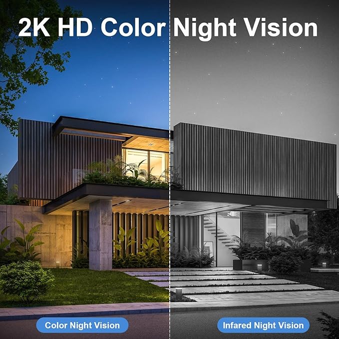 HOSAFE.COM Home Security Cameras Wireless Outdoor, Outdoor Camera Wireless WiFi, 360 Camera Solar Powered, PTZ, PIR Sensor, 2K HD Color Night Vision, 2-Way Talk, IP66 Waterproof, 2 Pack
