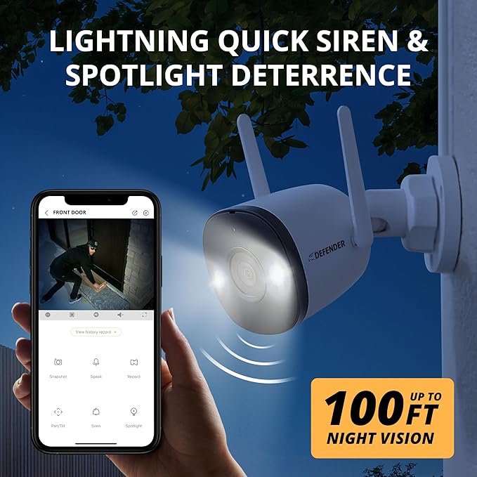 Defender AI Powered 4K Guard Pro 8MP WiFi 6/Bluetooth, Plug-in Power Wireless Security Camera Outdoor - Camera for Home Security with Smart AI Human Detection, Two-Way Talk, Works w/Guard App