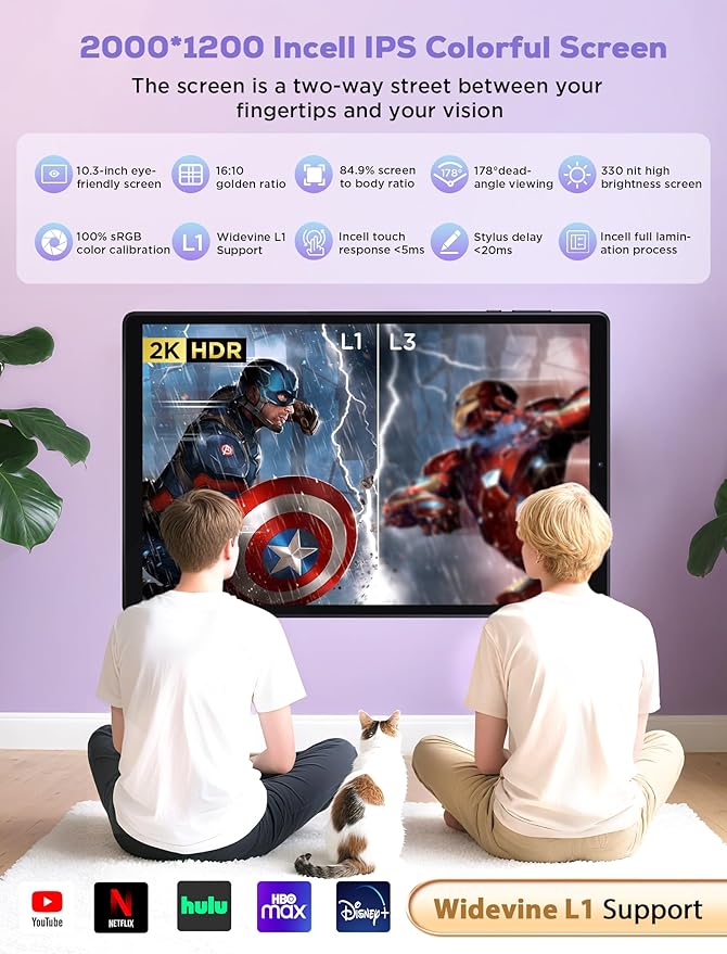 2025 Tablet 10.4 inch Android 15 Tablets with Keyboard Stylus Mouse: 2K IPS Tablette (2000x1200), 36GB+256GB(1TB TF), 5G/2.4G Dual WiFi, 8-Core 1.6GHz, 8000mAh,8+13MP, Widevine L1- Gray