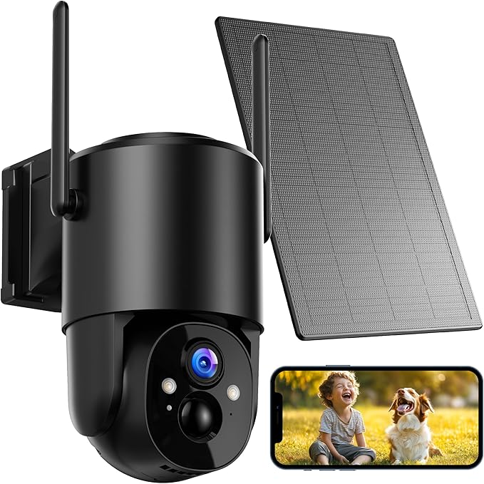 Security Cameras Wireless Outdoor Solar: Battery Cameras for Home Security WiFi Camera Outdoor Surveillance Camera PTZ 360° CCTV Cam System with Floodlight Color Night Vision PIR Sensor
