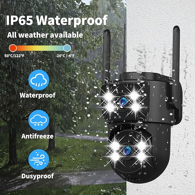 Dual-Lens Smart Indoor Outdoor Camera, 2K-3MP HD 5G WiFi, 360° AI Motion Tracking, IP65 Weatherproof, Color Night Vision, 24/7 Recording, 2-Way Audio, Baby/Nanny Cam (No Card Included)