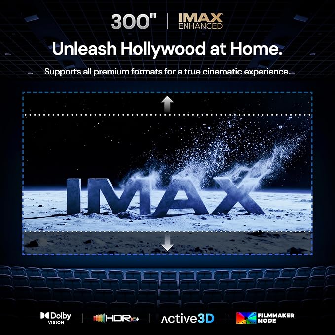 VisionMaster Max 4K Laser Projector, 3500 ISO Lumens, Anti-RBE, Speckle-Reduction, Flagship Black Level, 0.9–2.0:1 External Optical Zoom, 300", IMAX Enhanced, HDR10+, 3D, Gigabit 4ms 240Hz