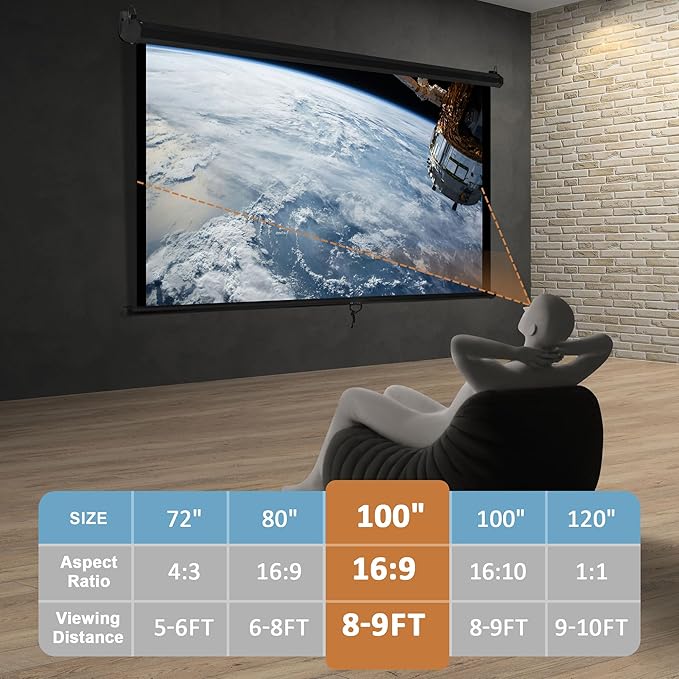 SUPER DEAL 100'' 16:9 HD Projection Screen Foldable Anti-Crease Portable Projector Movie Screen Manual Pull Down for Home Theater Presentation Education Outdoor Indoor Public Display, Black