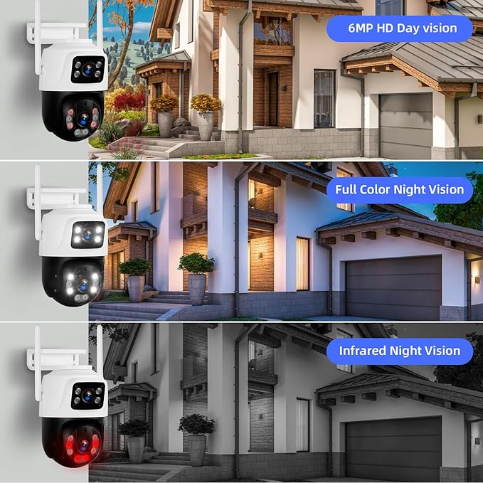 Fuers 6MP Wireless Security Camera, Surveillance Cameras Dual Lens Linkage,360°View,Human Detection,Auto Tracking,Light Alarm,Night Vision,Two-Way Audio,Outdoor Indoor IP66 WiFi Camera