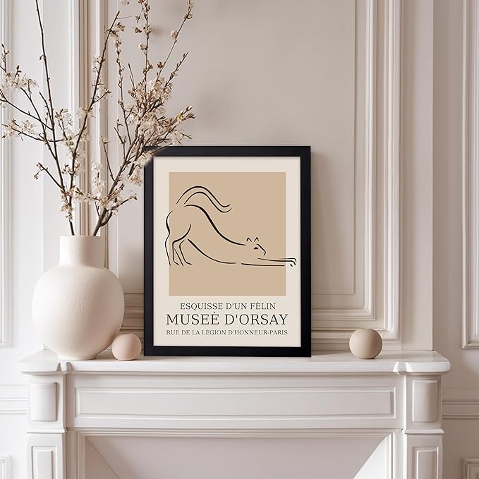 Poster Master Vintage Poster - Retro Minimalist Print - Gift for Artist, Housewarming - Cat, Line Drawing, Sketch, Abstract - Wall Decor for Living Room, Bedroom, 11x14 Black Framed