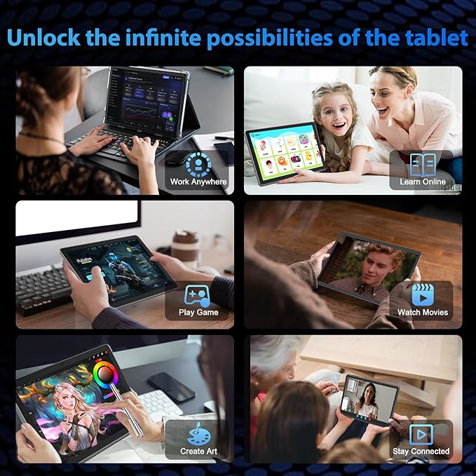 10 Inch Android 15 Tablet with Keyboard, 26GB RAM+256GB ROM(2TB Expand), 2-in-1 Tablet with 8000mAh Battery, 2.4G/5G WiFi, Widevine L1, Dual Camera, Split Screen, Mouse, Stylus, Case(Black Case)