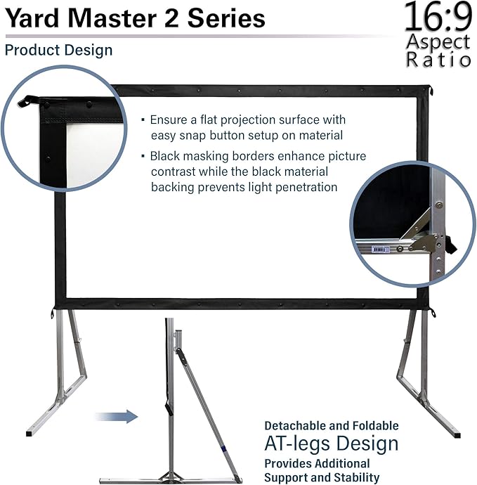 Elite Screens Yard Master 2, 100 inch Outdoor Projector Screen with Stand 16:9, 8K 4K Ultra HD 3D Fast Folding Portable Movie Theater Cinema 100" Indoor Foldable Easy Snap Projection Screen, OMS100H2