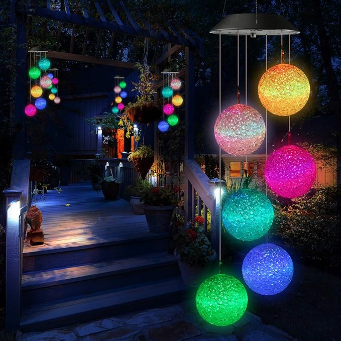 Toodour Solar Wind Chime, Color Changing Ball Wind Chimes, LED Decorative Mobile, Gifts for Mom Grandma, Waterproof Outdoor Solar Lights for Garden, Patio, Party, Yard, Window, Outdoor Decorations
