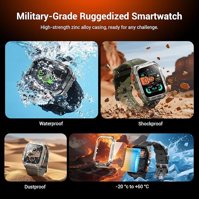 Military Smart Watches for Men (Answer/Make Calls),1.91"Fitness Smart Watch for Android and iPhone, GPS Fitness Trackers Watch with Flashlight/Heart Rate/Sleep/100+ Sport Modes/AI, Mens New Year Gift