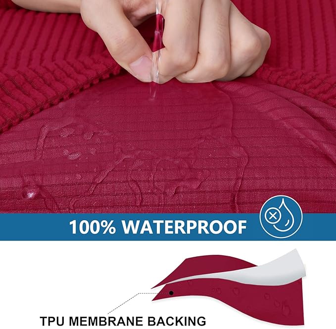 hyha Waterproof Couch Cushion Covers for Pets, Non Slip Sofa Seat Cover for Dogs Washable, Soft Thick Stretch Jacquard Fabric, Sofa Slipcovers with Elastic Bottom (1 Piece for Large, Wine Red)