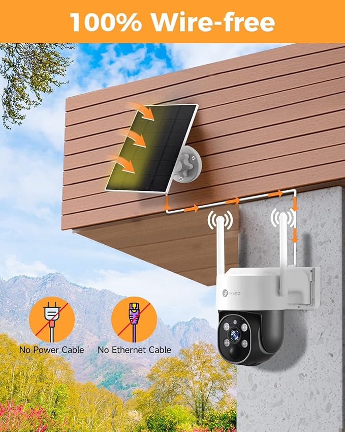 XMARTO 100% Wire-Free Solar Home Security Camera System Wireless, 4-Set 2K 4MP QHD CCTV Camera Kit with 4K 10CH Expandable WiFi NVR + 2PCS Wire-Free PTZ Solar Security Camera