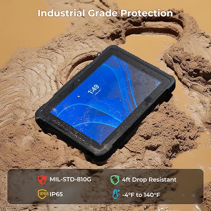MUNBYN Rugged Tablet IRT08, 10.1 inch Windows Tablet, Windows 11 Pro, 8GB+128GB, Intel N5100,Sunlight Readable, 4G LTE GPS Heavy Duty Industrial Outdoor Work PC, BT5.1 Wi-Fi, 2Y Protection