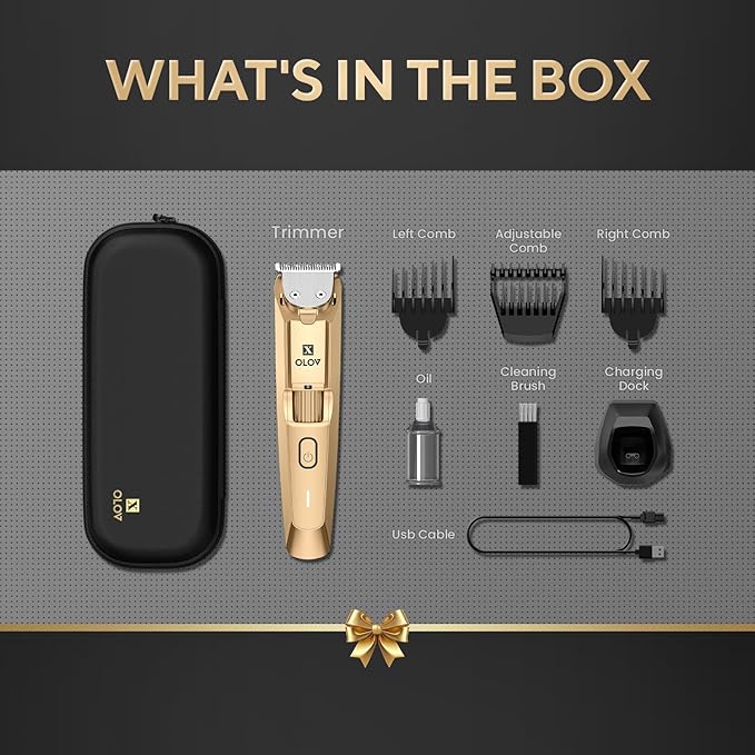Men's Beard Trimmer- All-in-One Trimmer with Precision Dial - Premium Facial Hair Groomer - Adjustable 20 Length Setting, USB Recharge Dock, Cordless Waterproof Wet/Dry Clipper, Gold