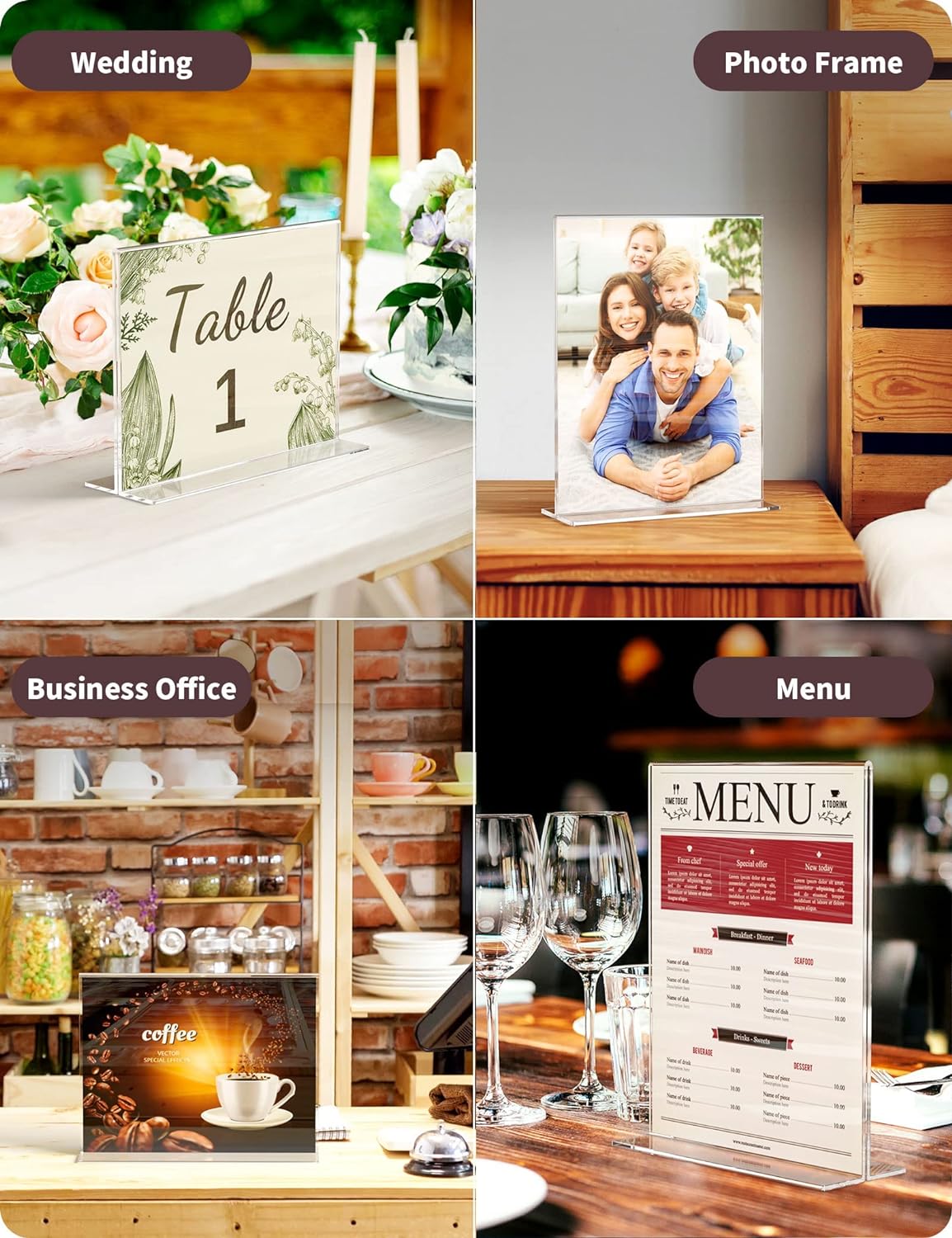 NIUBEE Acrylic Sign Holder 8.5x11 Inches 3 Pack Horizontal, T Shape Double Sided Clear Frames, Plastic Paper Flyer Display Holder, Document Menu Table Stand for Office, Store -Landscape