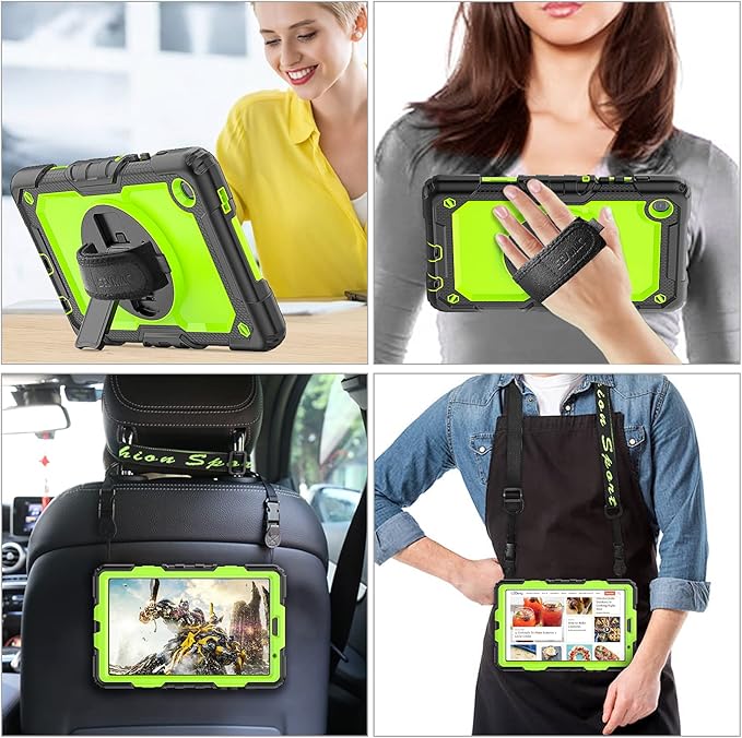 SEYMAC stock Case for Samsung Galaxy Tab A7 Lite 8.7'' with Screen Protector Pencil Holder [360 Rotating Hand Strap] &Stand, Drop-Proof Case for Samsung A7 Lite 2021 SM-T220/T225/T227, Green/Black