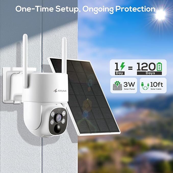 Kittyhok Solar Security Camera Outdoor System, Wireless Solar Powered Security Camera, Human Detection,10CH NVR with Monitor, KSTB40T4 Bundle with 2K PT Solar Camera Security Outdoor BY4
