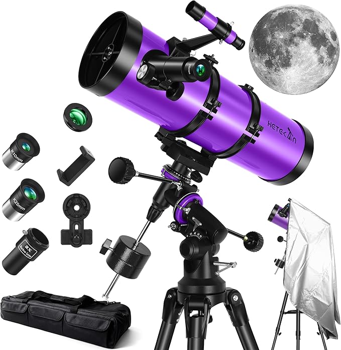 Telescope, 150EQ Newtonian Reflector Telescope for Adults & Beginners, Professional Telescopes for Adults High Powered Astronomy with Equatorial Mount, Phone Mount, Dust Cover & Carrying Bag