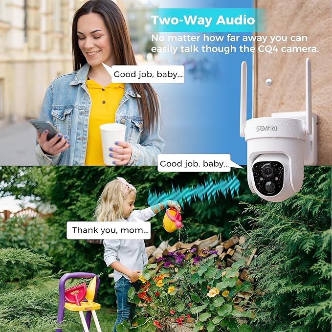 Sovmiku CQ3 4G LTE Cellular Security Camera Wireless Outdoor, $14.9/Month for Unlimited Data, Easy to Setup, IP65 Waterproof, No Wi-Fi Surveillance Cam Two Way Audio, Color Night Vision, 32GB Included