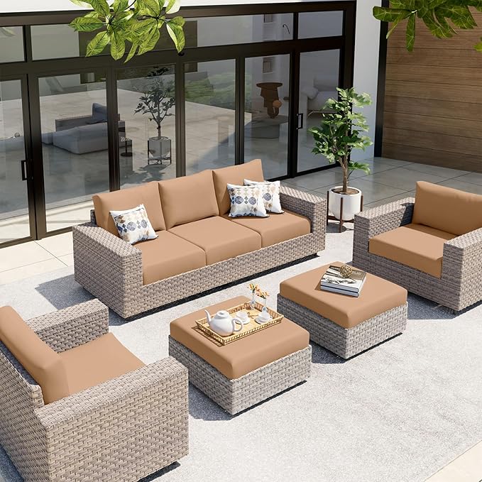 hyha Waterproof Couch Cushion Covers, Stretch Sofa Couch Seat Slipcover for Dog Washable, Non-Slip Waterproof Outdoor Cushion Covers for Patio Furniture Replacement (2 Pieces, Camel)