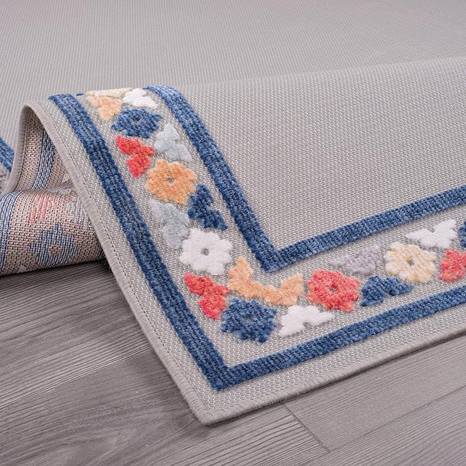 Beverly Rug Outdoor Rug 8x10 Modern Bordered Area Rugs for Indoor and Outdoor Patio Easy to Clean Non Shedding Living Room Porch Garden Washable Outside Carpet (8 x 10 Gray)