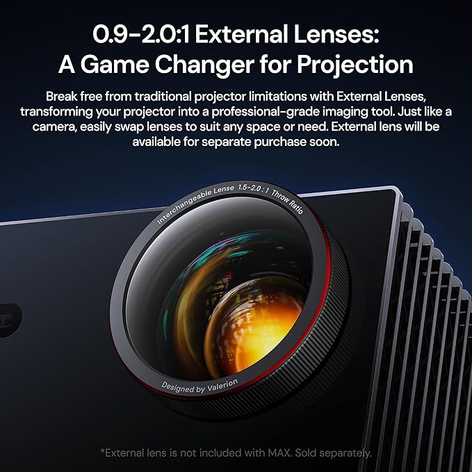 VisionMaster Max 4K Laser Projector, 3500 ISO Lumens, Anti-RBE, Speckle-Reduction, Flagship Black Level, 0.9–2.0:1 External Optical Zoom, 300", IMAX Enhanced, HDR10+, 3D, Gigabit 4ms 240Hz