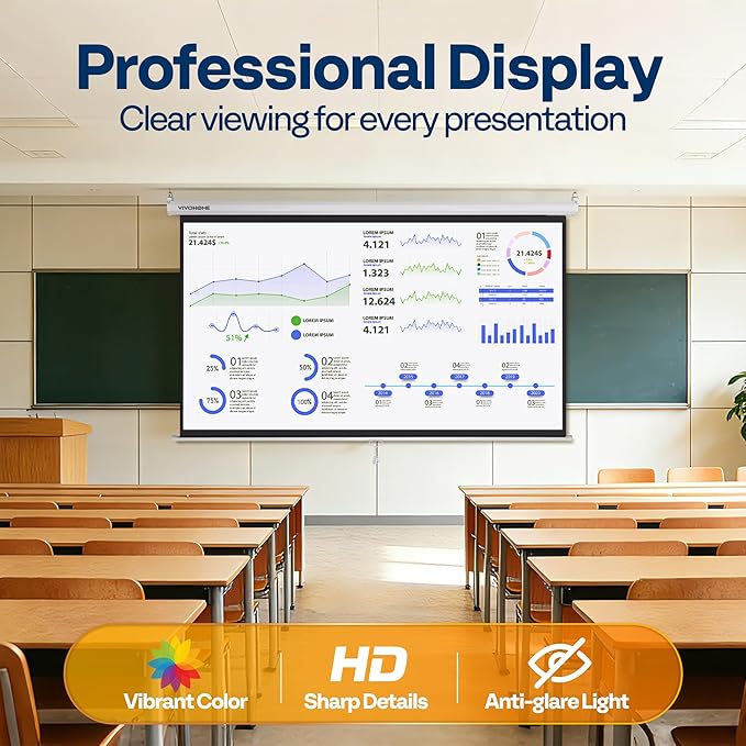 VIVOHOME 100 Inch 16:9 Pull Down Projector Screen, HD 4K Retractable Movie Screen for Indoor Home Theater and Office, Manual Projection Screen with Auto Locking (87W x 49H Inch Display Area)