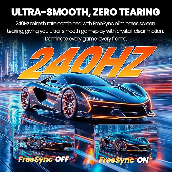 CRUA 24” 240Hz Gaming Monitor, Curved FHD 1920 x 1080P, Support 120% sRGB, AMD FreeSync, Low Motion Blur, Wall Mount Installs Compatible, for Office and Games(HDMI 2.0 & DP 1.4) – Black
