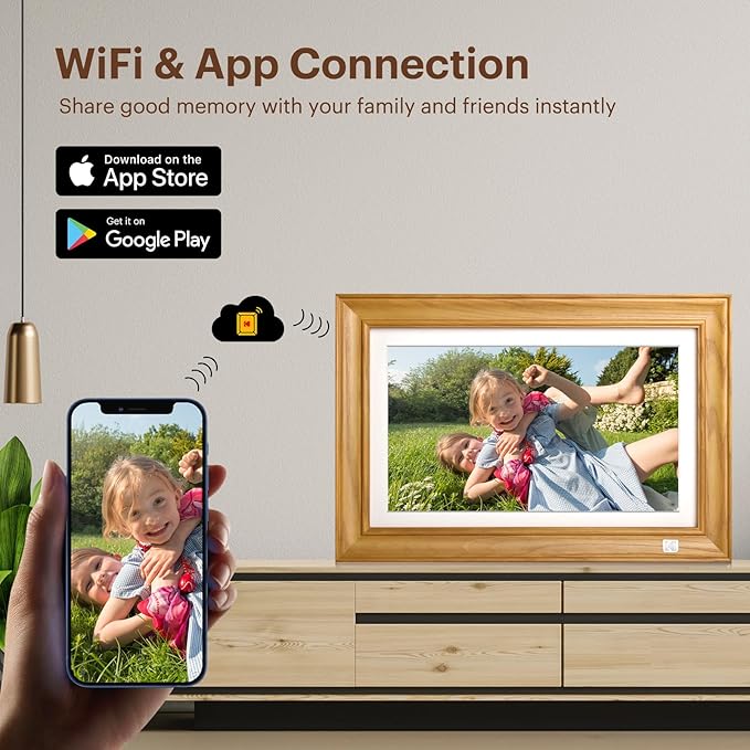 Kodak 14.1 Inch Smart WiFi Digital Picture Frame 1920x1080 Touch Screen, Auto-Rotate, Built in 32GB Memory, Share Photos and Videos for Anywhere Anytime, for Friends and Family (Wood)