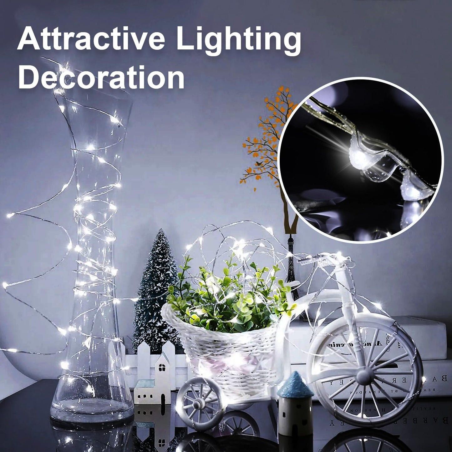chzk Fairy String Lights 16FT 50 LEDs Battery Powered Red Heart Decor, White, Model A01-Mini