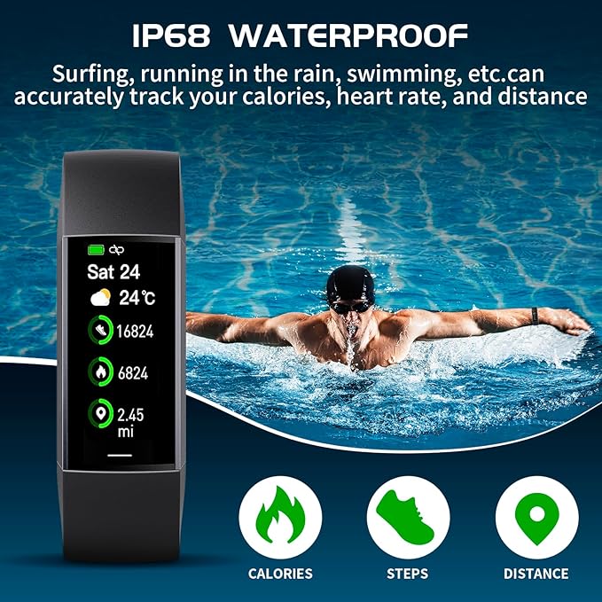Fitness Tracker with 24/7 Heart Rate Blood Oxygen Sleep Monitor, Activity Tracker with 1.1" AMOLED Touch Color Screen, Multiple Sport Modes Step Counter, IP68 Waterproof for Women and Men