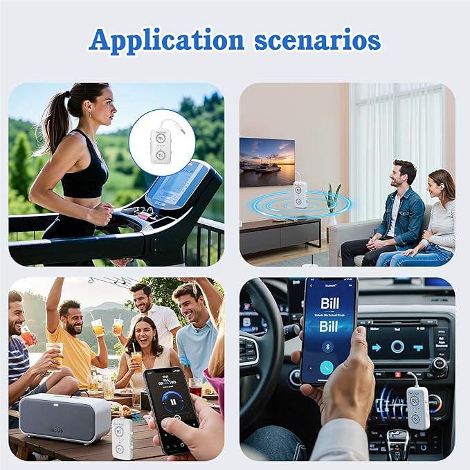 2026 Upgraded Airplane Bluetooth 5.4 Adapter with aptX Adaptive, ElecMoga Airplane Travel Essentials Supports 2 AirPods or Headphones, 2-in-1 AUX Wireless Transmitter Receiver for Gym, TV, Car, White
