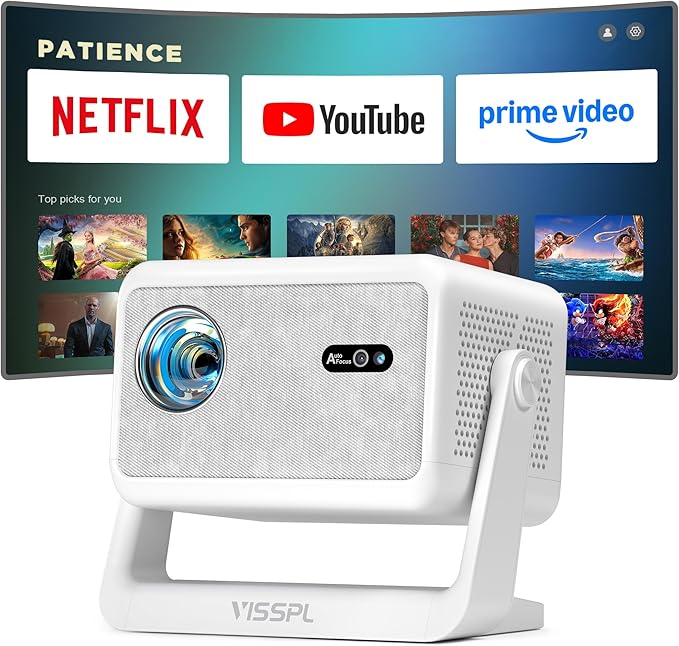 【Compatible with Netflix& 1800ANSI】Smart Projector with WiFi and Bluetooth, Auto Focus & Keystone Protable 4K Projector with Stand,Outdoor Home Theater Projector