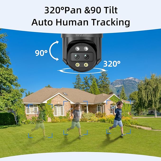 SV3C 4K Dual-Lens PTZ WiFi Outdoor Security Camera, Dual-Band Auto-Tracking ONVIF IP Dome, Color Night Vision, Human & Vehicle Detection, Waterproof, 24/7 Recording, Blueiris & Camhipro Compatible