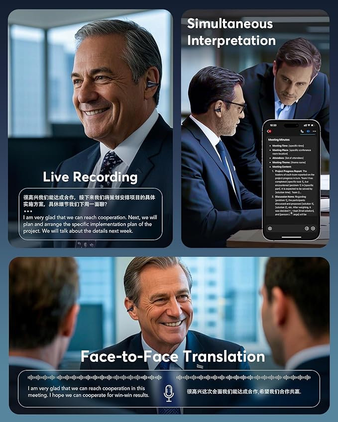 AI Translation Earbuds Real Time 146 Languages 60H Playtime Translator Ear Buds Audifonos Traductores Inglés Español Wireless Earphones Bluetooth Headphones for Travel Business Meeting