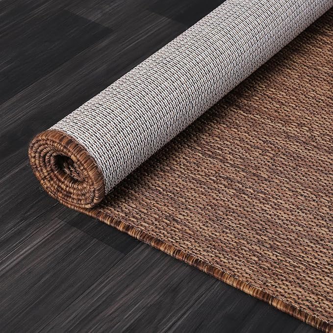 Washable Indoor Outdoor Rug Weather Resistant Carpet Modern Solid for Porch Deck Balcony Backyard Patio Rug 5x7 Gold Brown
