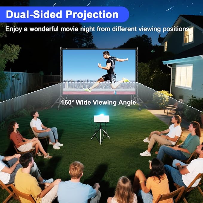 200 inch Projector Screen with Stand,HUANYINGBJB Outside Projection Screen, Portable 16:9 4K HD Rear Front Movie Screen with Carry Bag for Theater Backyard Movie Night,Cinema School, Churches