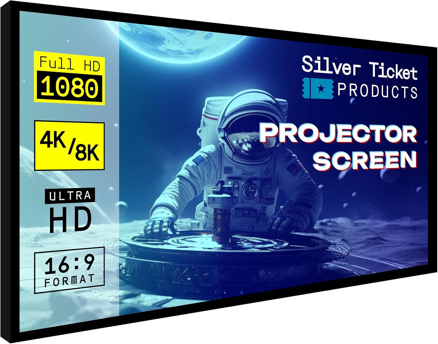 Silver Ticket Products STR Series 6 Piece Home Theater Fixed Frame 4K / 8K Ultra HD, HDTV, HDR & Active 3D Movie Projection Screen, 2.35:1 Format, 138" Diagonal, Grey Material STR-235138-G