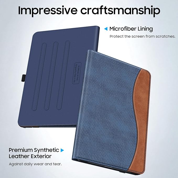 Fintie Case for Samsung Galaxy Tab A9 Plus/A9+ 5G 11 Inch 2023 Model (SM-X210/X216/X218), Multi-Angle Viewing Smart Stand Back Cover with Pocket Auto Wake/Sleep, Denim Blue/Brown